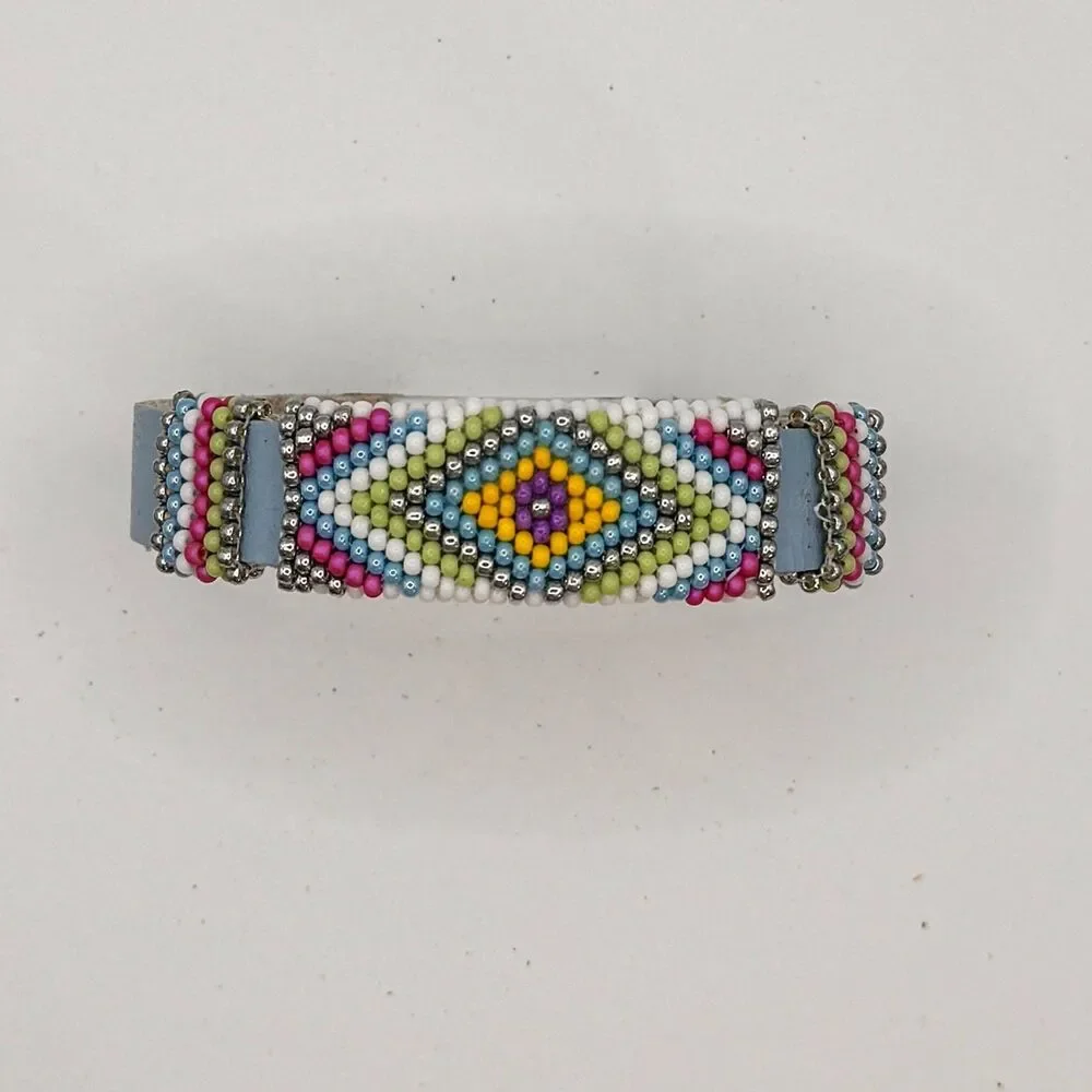 Leather Hand Beaded Bracelet Spring Colors
